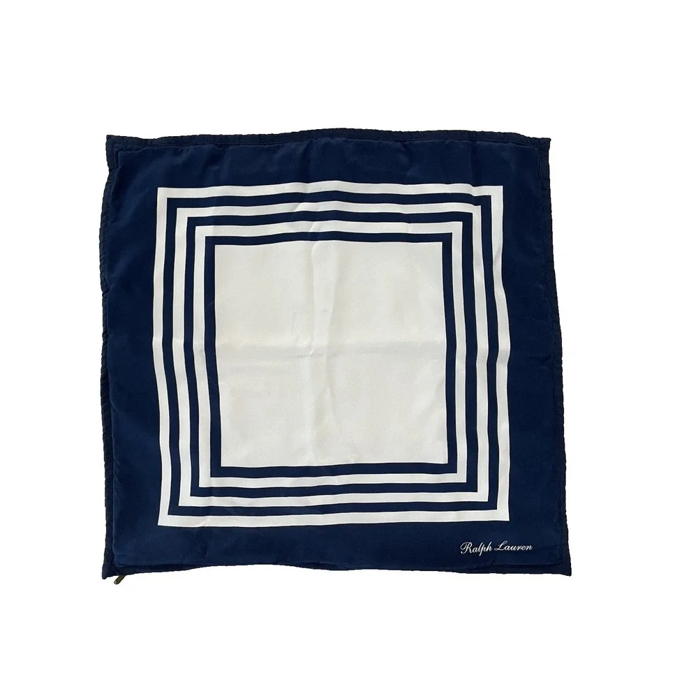 Vtg Ralph Lauren Navy‎ Blue White Deefield Silk Pillow Sham 20 x 20